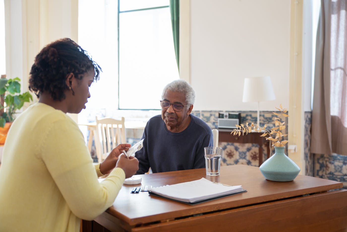 Advocate speaking with a person about their rights